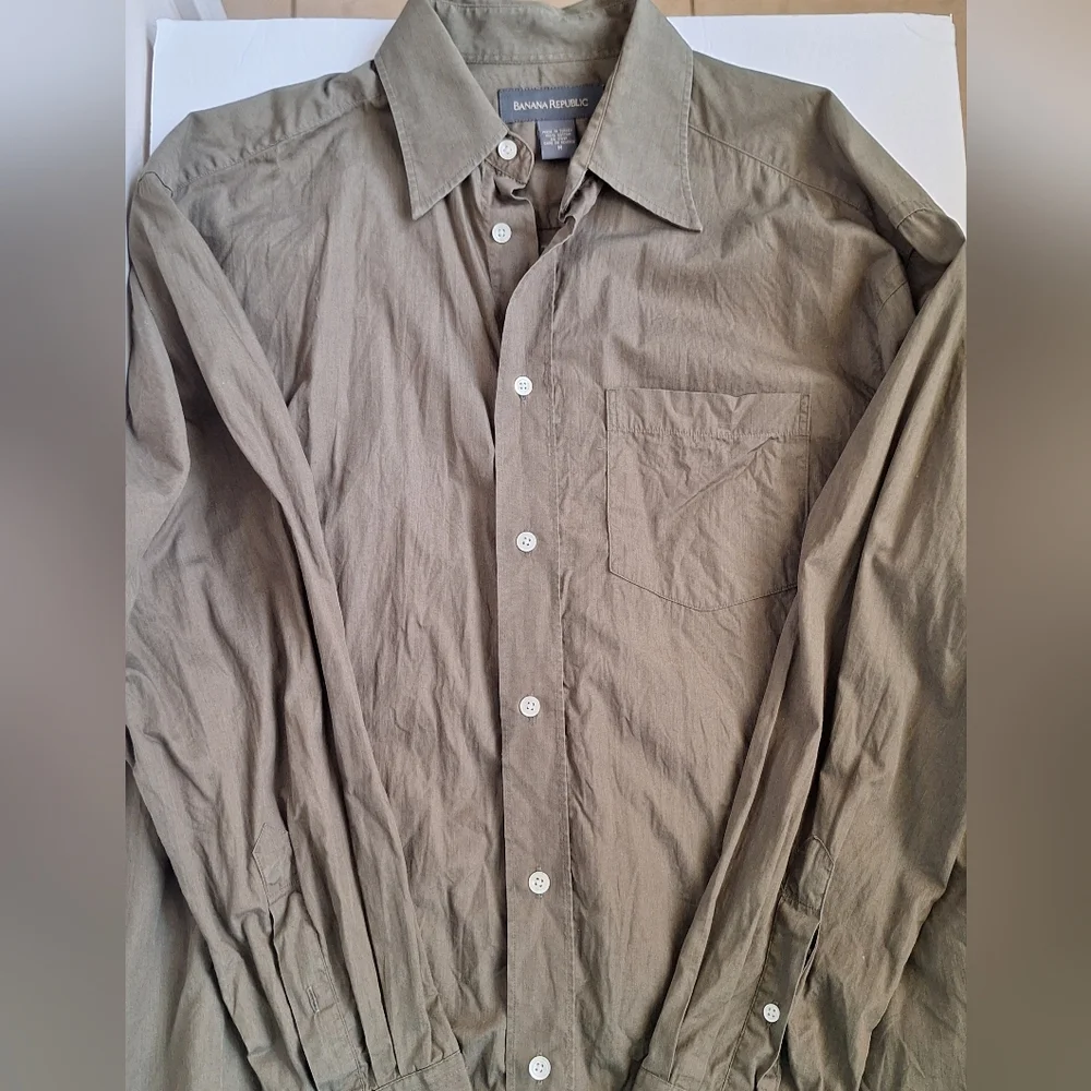 Banana Republic 100% Cotton Dress Shirt Button Down Long Sleeve Olive Mens M